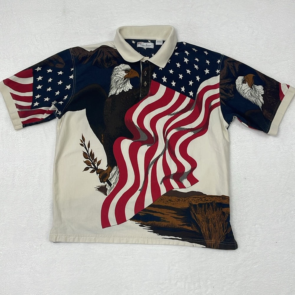 American Summer Patriotic Flag Eagle Polo Shirt XXL